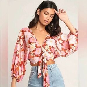 Floral Pink Tie-Front Blouse